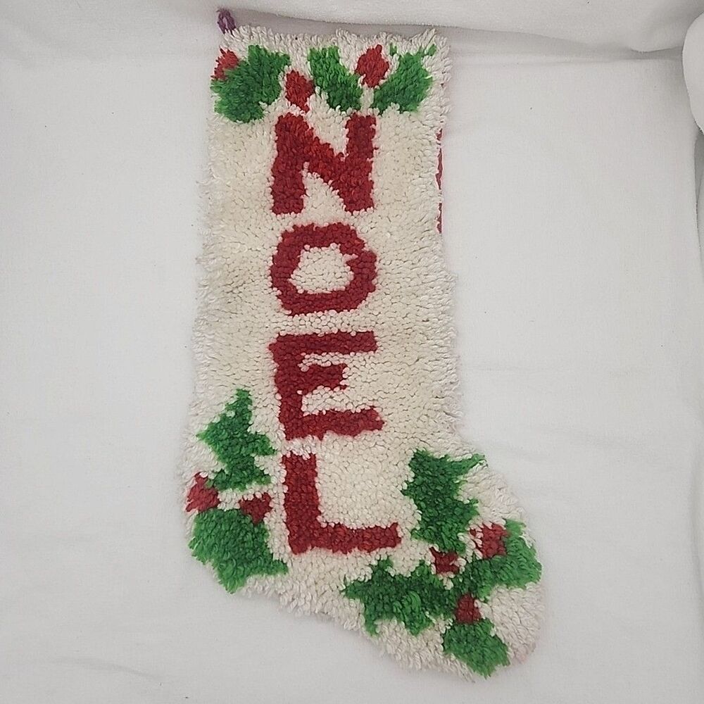 Stocking Large NOEL Latch Hook Yarn Craft Christmas 23” Velvety Back Completed